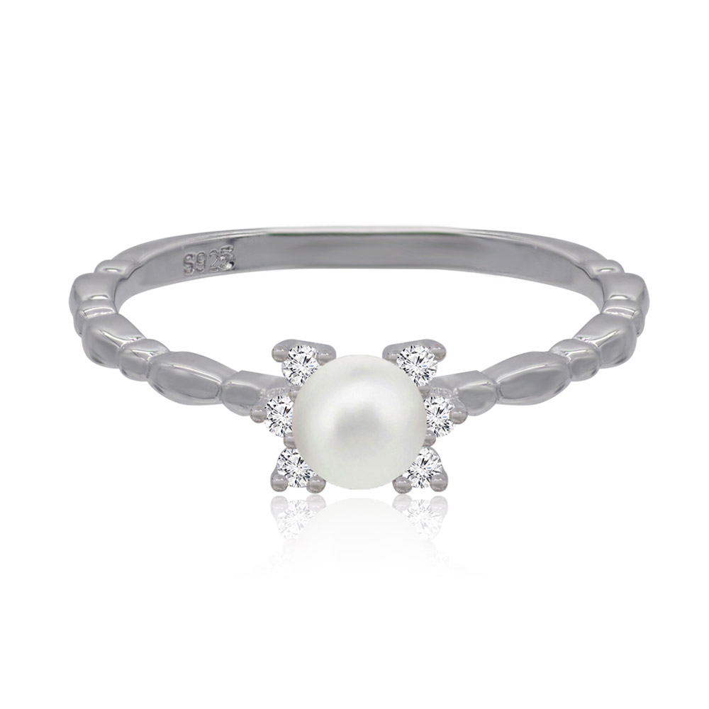 Pearl CZ Fine Band Ring